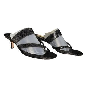 Vince Camuto Moentha Leather Snake-Embossed Black Kitten Heel Sandals 7.5